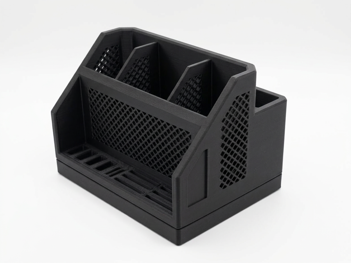 Organizador de Mesa Robusto Suporte Celular e Canetas ABS - Preto