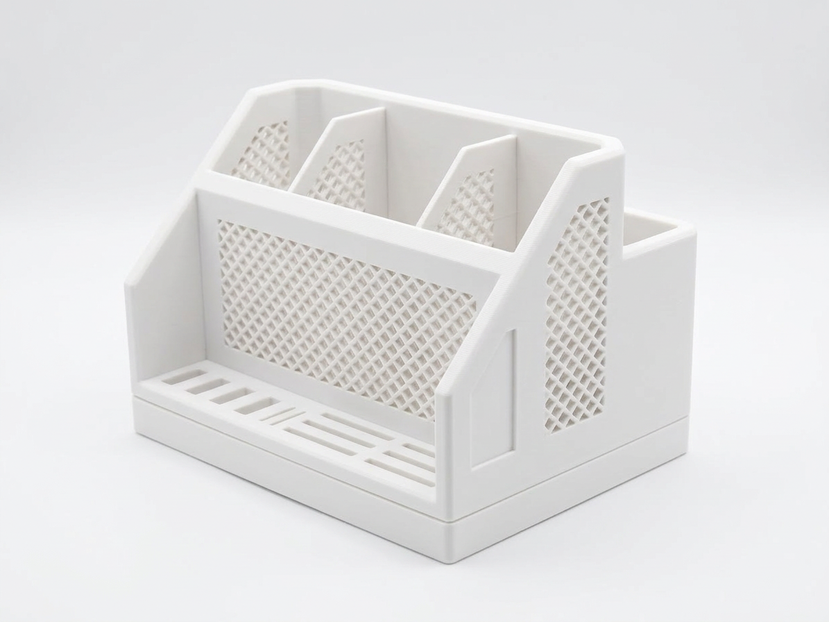 Organizador de Mesa Robusto Suporte Celular e Canetas ABS - Branco